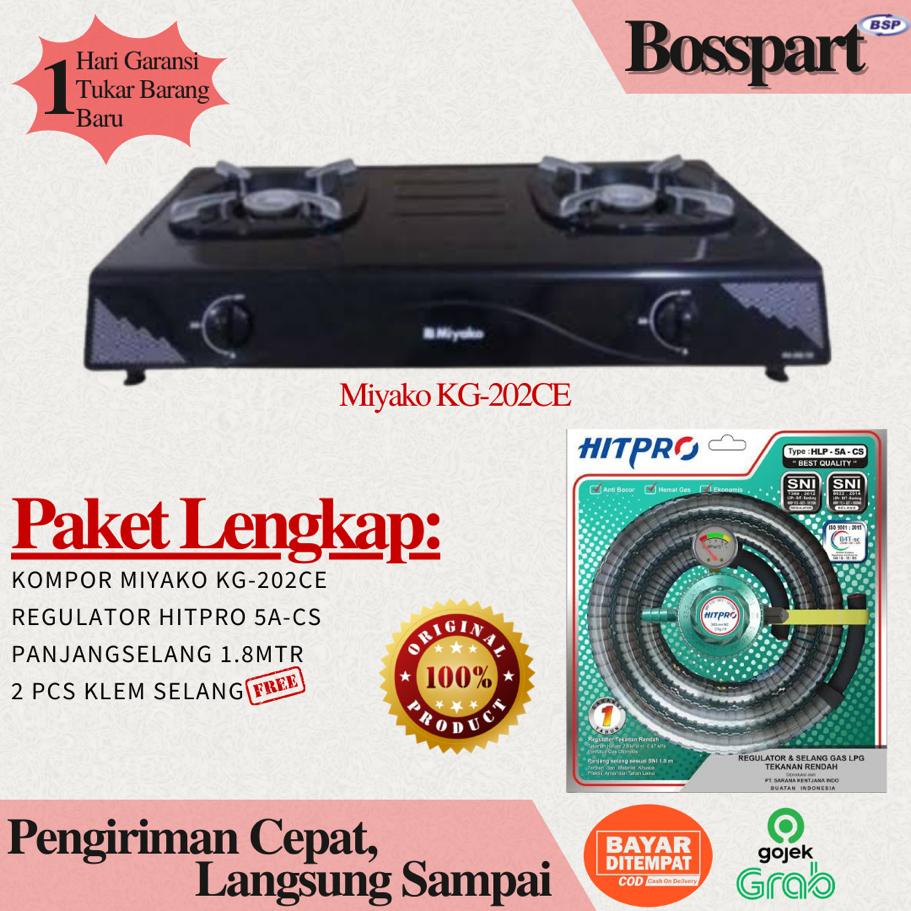 Paket Kompor QUANTUM 2 tungku QGC 201DMPB / QGC-201DMPB / MIYAKO KG-202 CE / bonus Selang Regulator Gas Hitpro