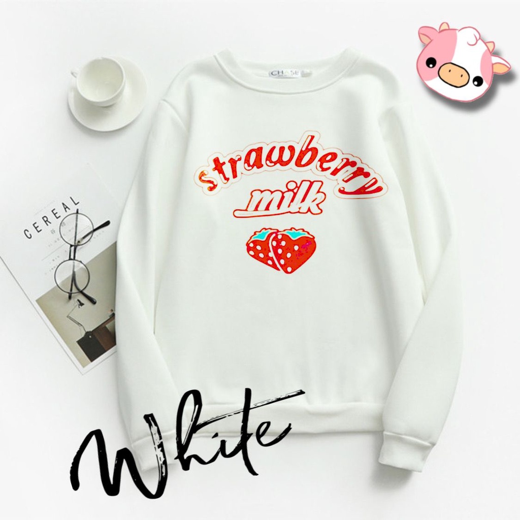 damai fashion jakarta - baju atasan SWEATER Original sweater MILK STAWBERRY over size - konveksi murah