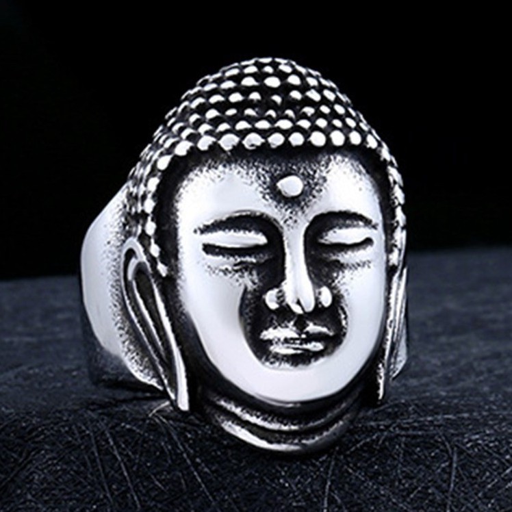 Cincin Pria Motif Uman Buddha Gaya Punk