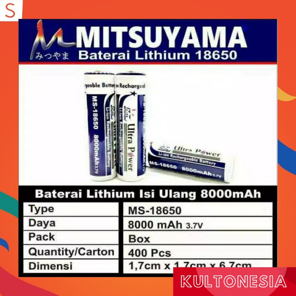 Baterai Ultrafire MITSUYAMA 8000MAH 3,7V baterai 18650