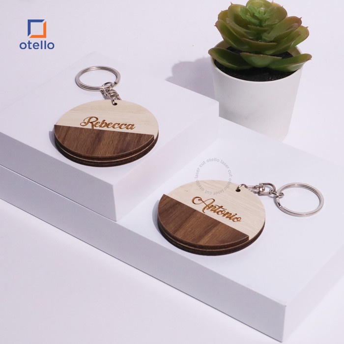 Gantungan Kunci Kayu Double Wooden Custom Nama Keychain Ganci Keyring Keren Otello