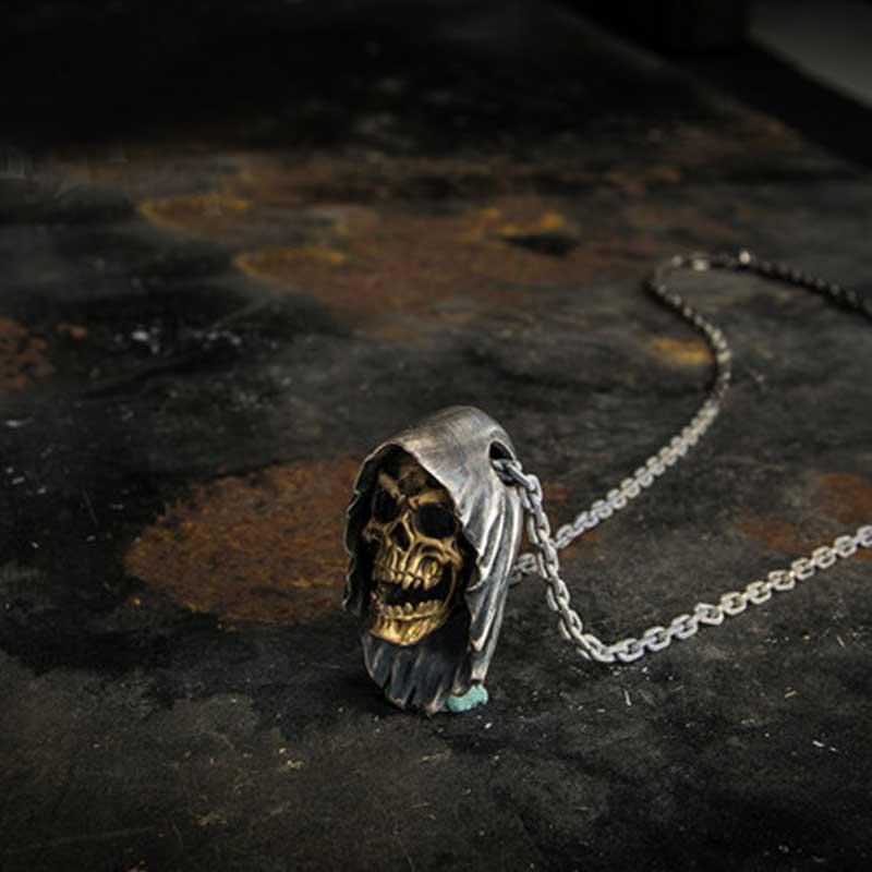 Kalung Liontin Tengkorak Bahan Metal Gaya Retro Punk Gothic Rock Untuk Pria