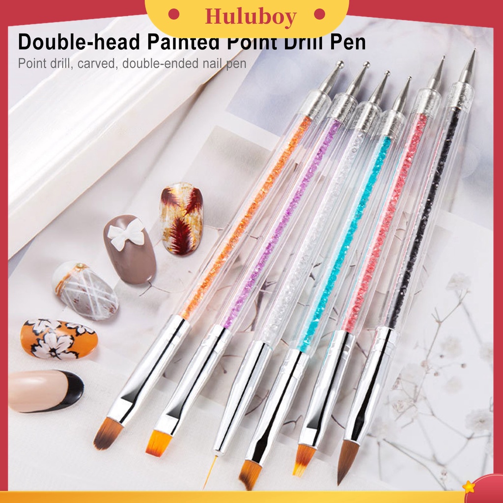 Huluboy Huluboy♡ 6pcs / Set Pena Bor Kuku Bahan Nilon Wol Model Kepala Ganda Untuk Salon