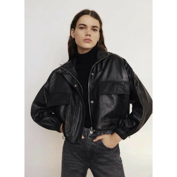 Leather Crop Shirt Leather Jacket Crop Kulit Sintetis