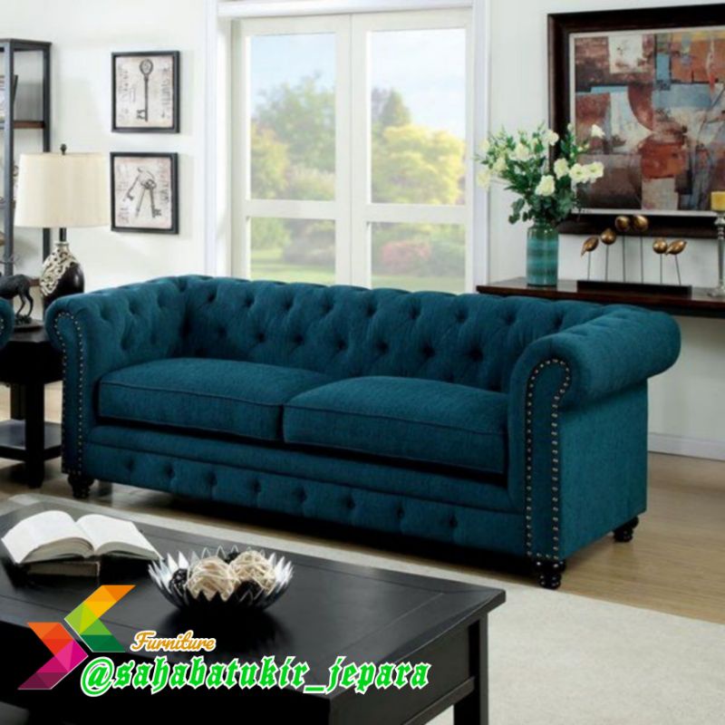 SOFA CHESTERFIELD 2 SEAT KAIN JOK DAPHNIE COLLECTION MODERN ART FURNITURE SAHABAT UKIR JEPARA