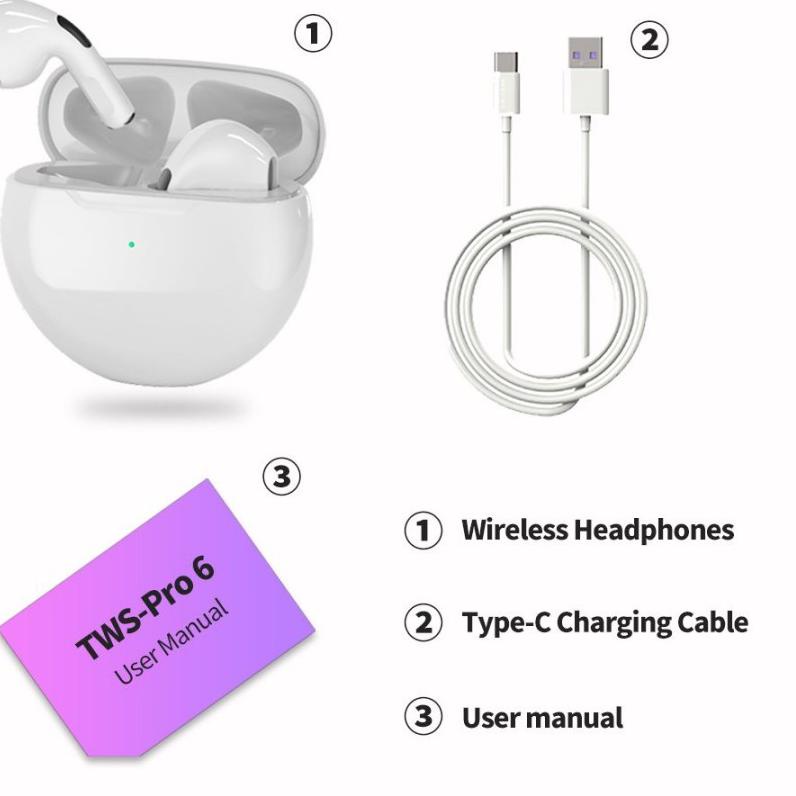 ▲ Headset Bluetooth PRO 6 TWS Bluetooth V5.1 with Charging Case ➣