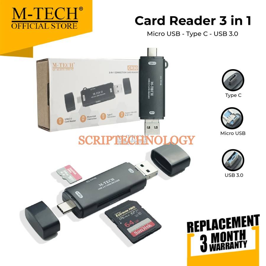 Card Reader 3in1 Micro Usb Sd Card Otg CR30 Mtech