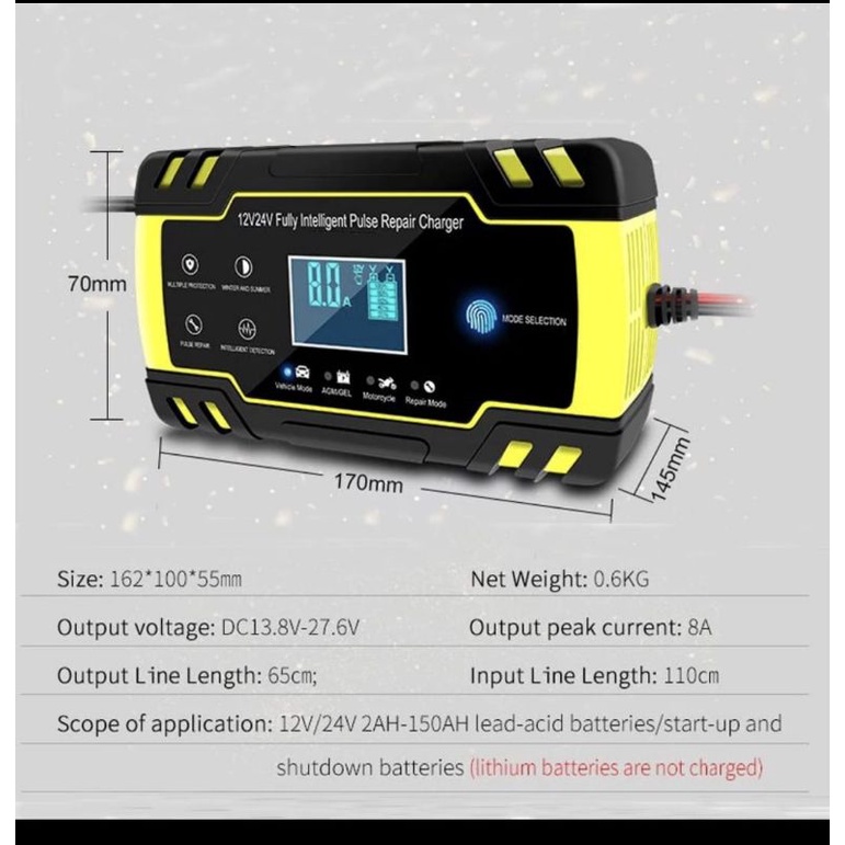 charger Accu cass aki Foxsur 12V 24V 8A Motor Mobil repair battery auto smart charging