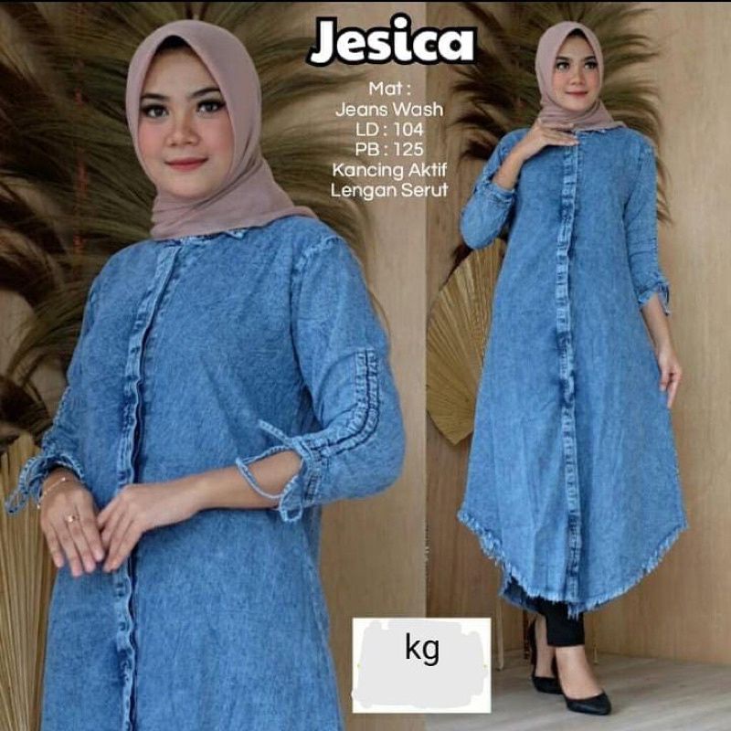 JESICA MODELLO LONG TUNIK JEANS ORIGINAL/BAJU TUNIK PANJANG JEANS SNOW BLUE