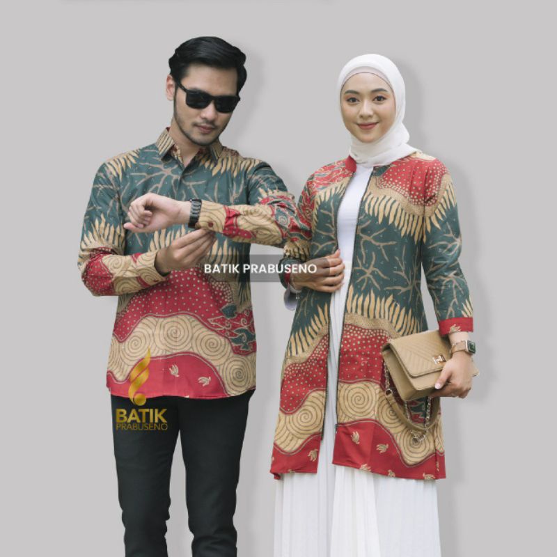 BATIK COUPLE PRABUSENO BAHAN KATUN PRINTING MOTIF TOHPATI BATIK SOLO BATIK PREMIUM SARIMBIT