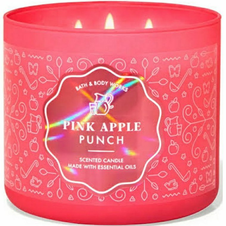 BATH &amp; BODY WORKS BBW PINK APPLE PUNCH 3-WICK SCENTED CANDLE 411 G LILIN WANGI 3 SUMBU UKURAN BESAR PENGHARUM RUANGAN