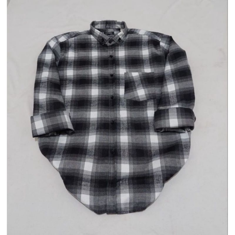 Kemeja Flanel Pria Kualitas Premium Lengan Panjang Size M - XL Unisex Exklusif (Distro) Flanel Super-Abuhitamsoft