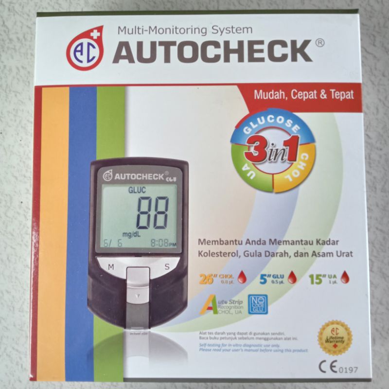 Alat Cek Gula Autocheck / Alat Cek 3 in 1 Gula Asam Urat Kolesterol Autocheck