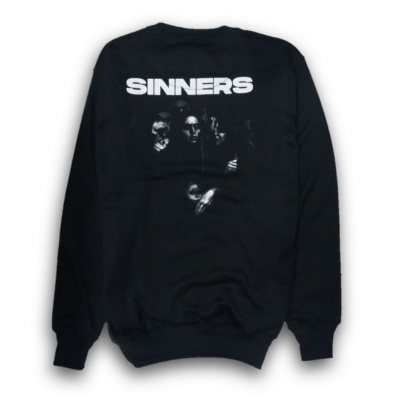 Sweater Crewneck Pria Hitam Distro Motif Simpel Premium Quality Bahan Fleece Tebal Size M-XL