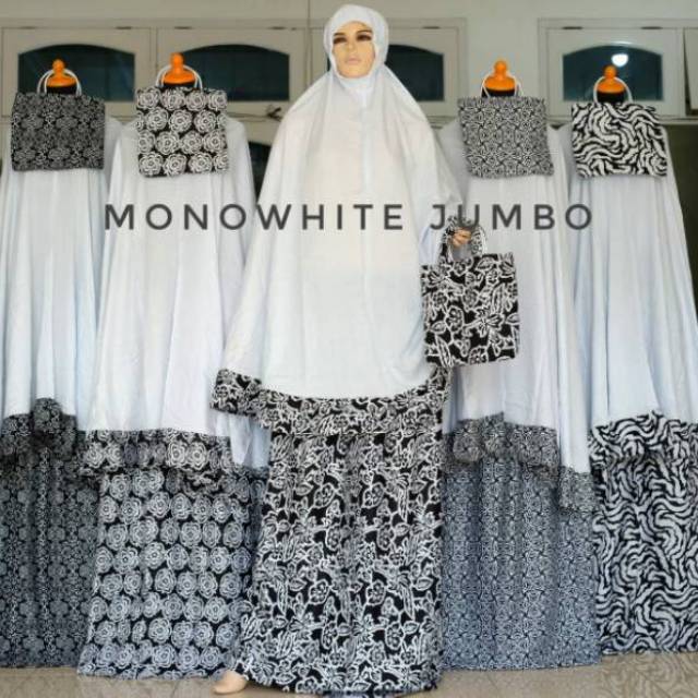 Mukena monowhite jumbo.Grosir mukena rayon murah