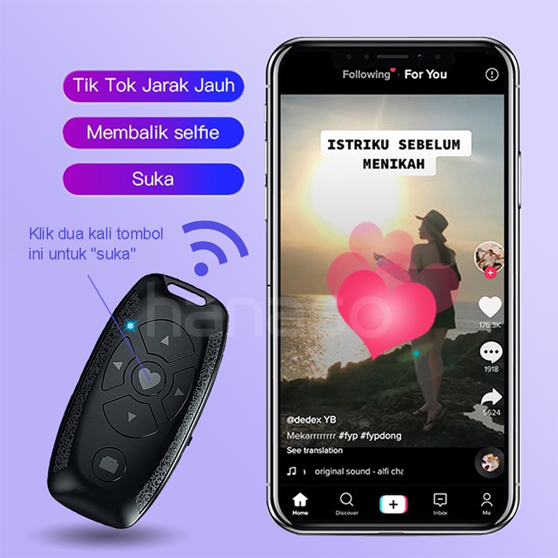 Remote Tiktok Remote Bluetooth Rana Kamera Android IOS Apple Smartphone Bluetooth 10M Jarak Jauh Control ABS Hitam Putih Tiktok Suka Perjalanan Bluetooth Selfie E-Book Giliran Halaman Bluetooth 4.0