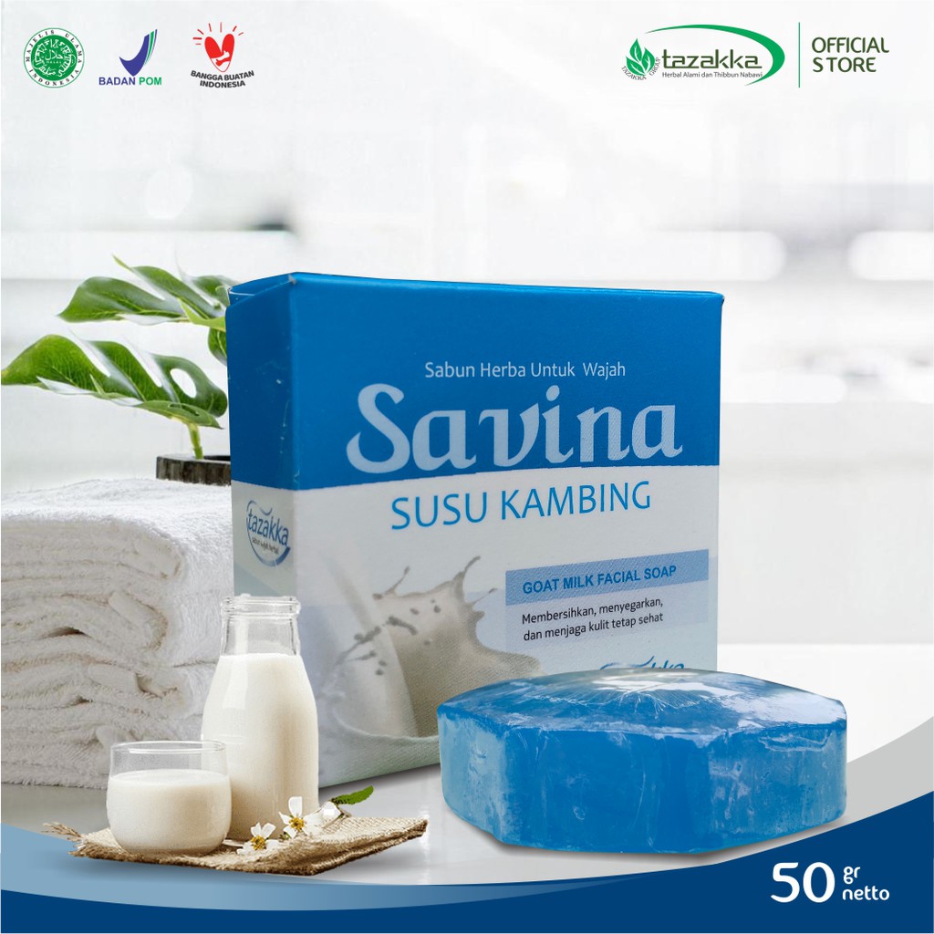 SABUN MUKA SUSU KAMBING Savina Herbal Tazakka Sabun Cuci Muka Pembersih Wajah ORI Transparan BPOM