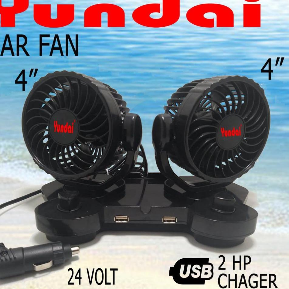 Diskon Terlaris Kipas Angin Mobil yundai4&quot; Ganda Fan Swing / Muter 12 - 24 Volt