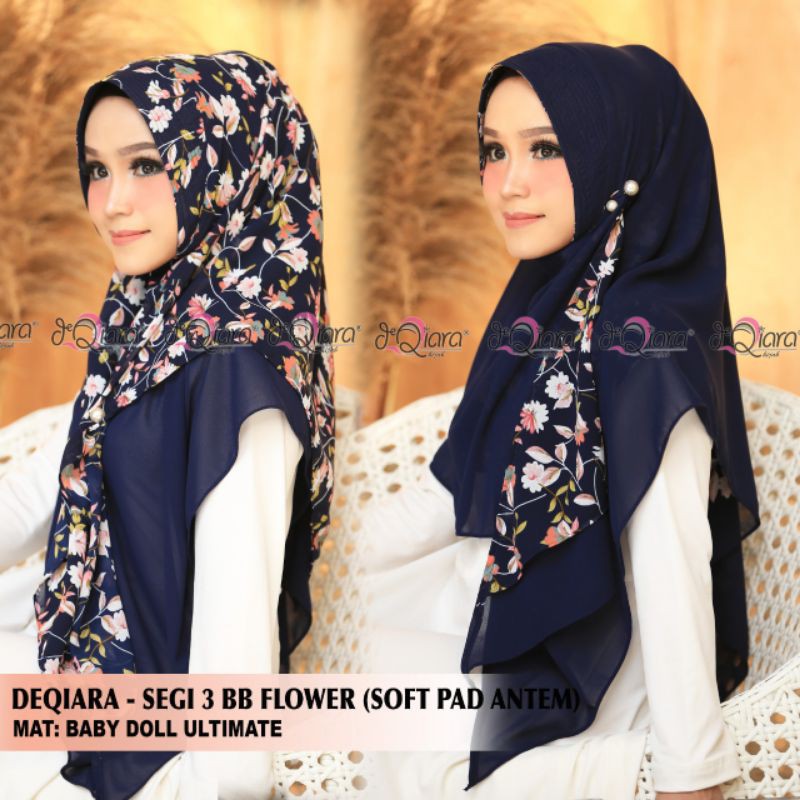 JILBAB INSTAN SEGITIGA BOBAL FLOWER BOLAK BALIK ORI DEQIARA HIJAB