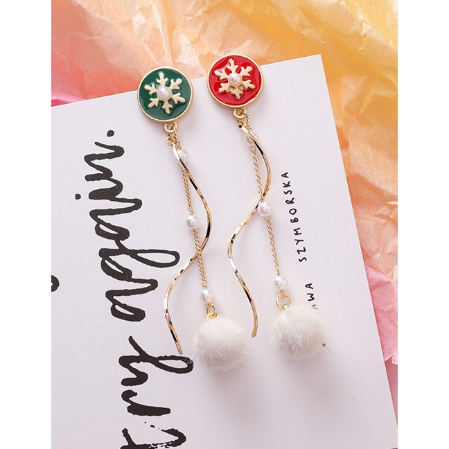 LRC Anting Tusuk Fashion Christmas Snowflake Artificial pearl Ball  D42701