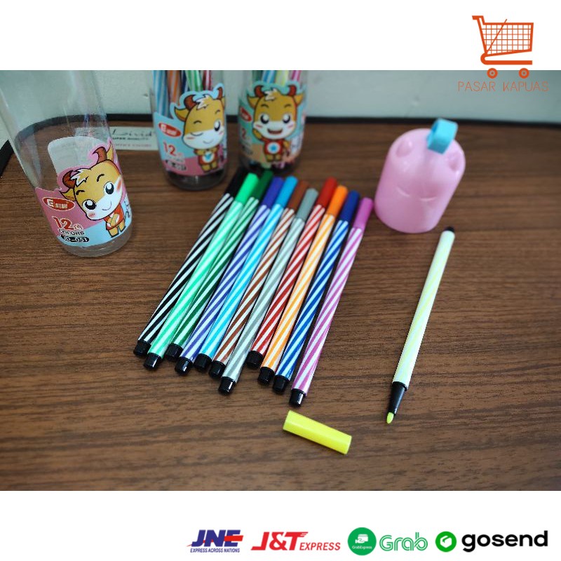 

[ COD ] spidol warna import isi 12pcs dan 24pcs port free botol penyimpan / pensil warna air import