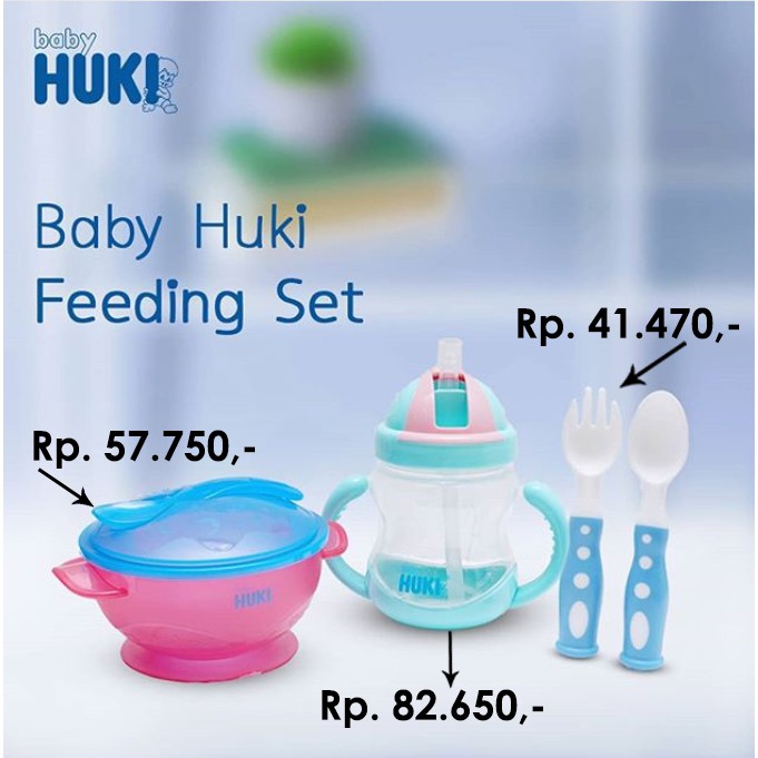 Set Mangkok Sendok Bayi BABY HUKI BOWIE with Spoon Fork non Split and Non Slip mangkuk