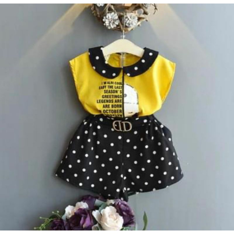 PROMO BAJU ANAK CEWEK/SETELAN BAJU ANAK PEREMPUAN POLKADOT/SETELAN KEKINIAN 1-5 TAHUN