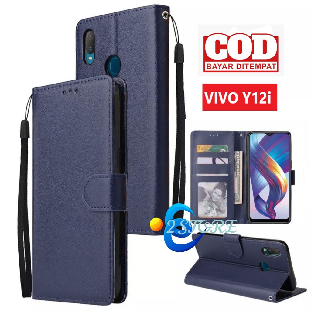 Flip case VIVO Y12i model flip ada tempat foto dan kartu flip cover bisa standing ada tali