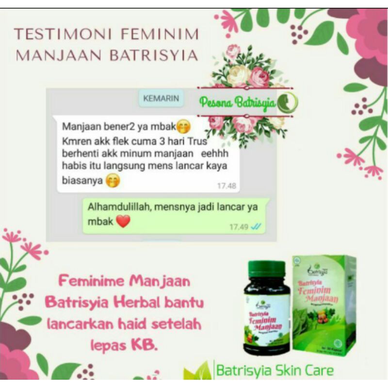 Feminime manjaan Batrisyia herbalq obat keputihan penyubur rahim pelancar haid penguat otot kewanitaan rapetin miss V batrisya batrisiya