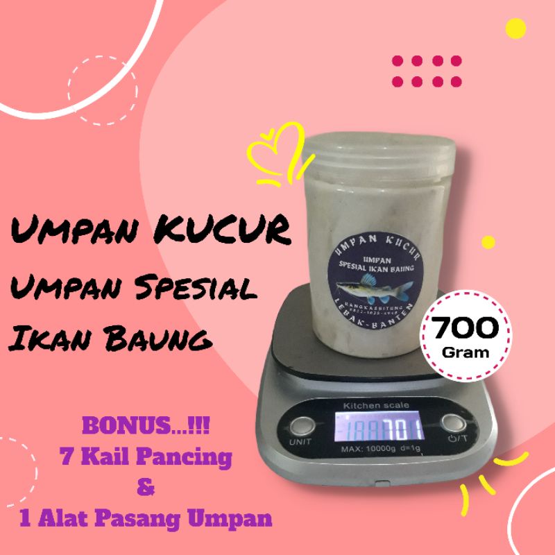Kucur - Umpan Spesial Ikan Baung || 700 Gram || Bonus 7 Kail + 1 Alat Pasang Umpan