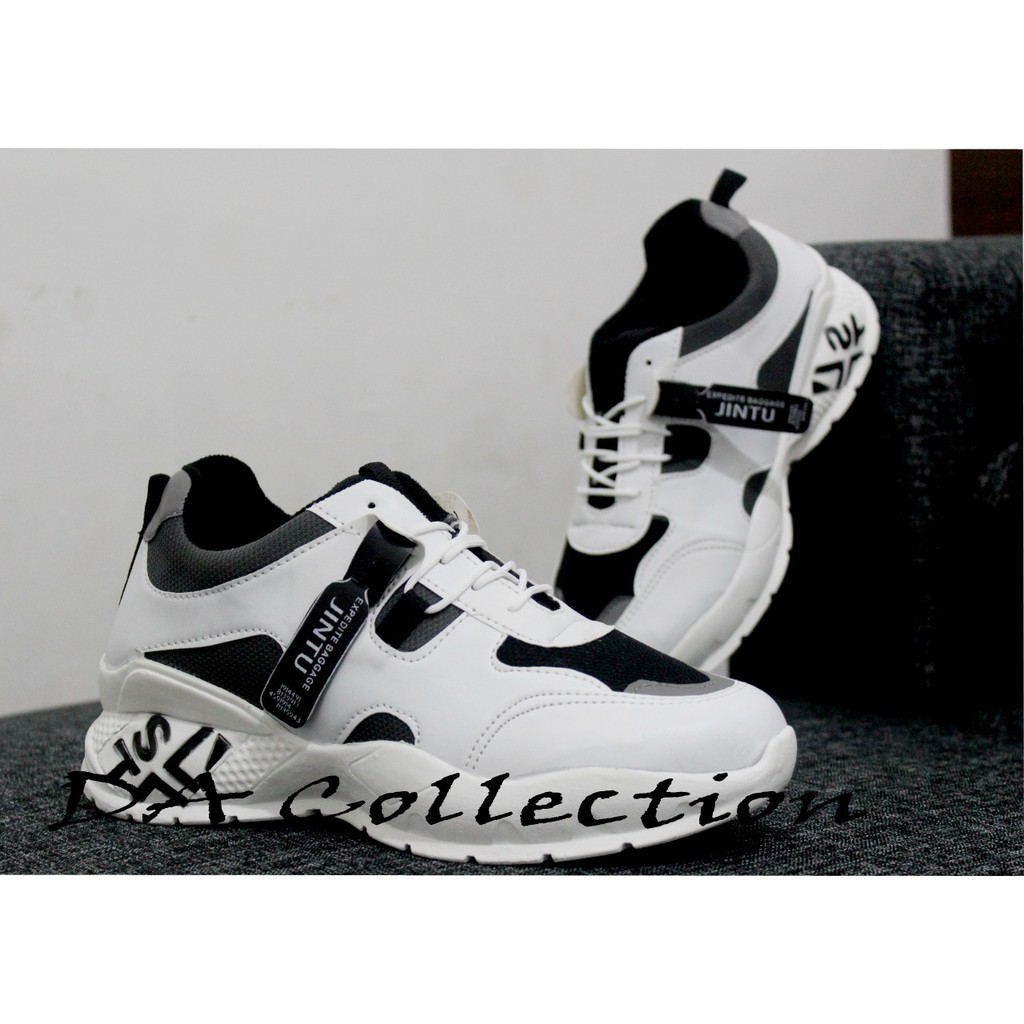 Sepatu Sneakers Olahraga Pria Hitam Putih Sneaker Tali Seneaker Jintu Seneakers Cowok Remaja Dewasa