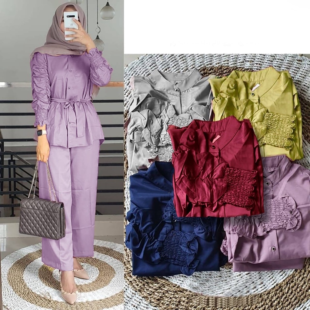 2 UKURAN L XL PAKAIAN WANITA ONE SET OUTFIT CURLA / STELAN CURLA FLOWEN HGO-Curla Lavender L