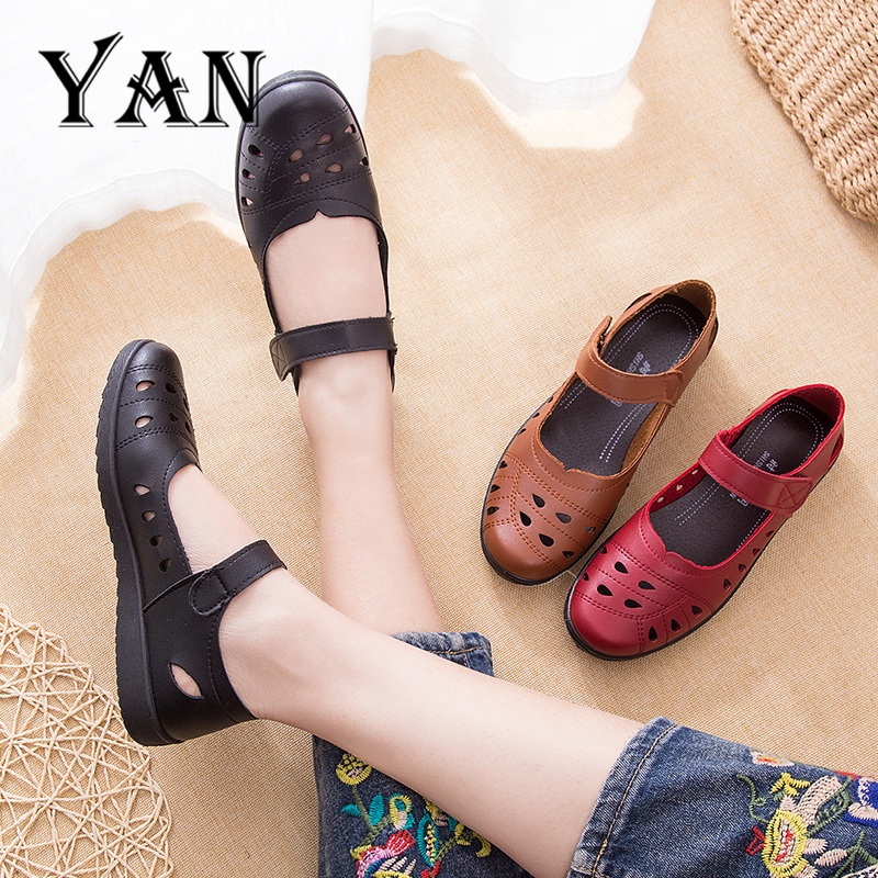 YAN Sepatu Flat Wanita Kulit Casual Sepatu Pantofel Wanita