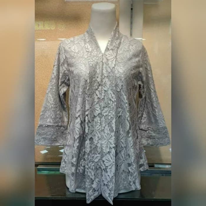 Kebaya Modern Kutubaru Floy Brukat Atasan Kebaya Brokat Aneka Warna-ATASAN GREY