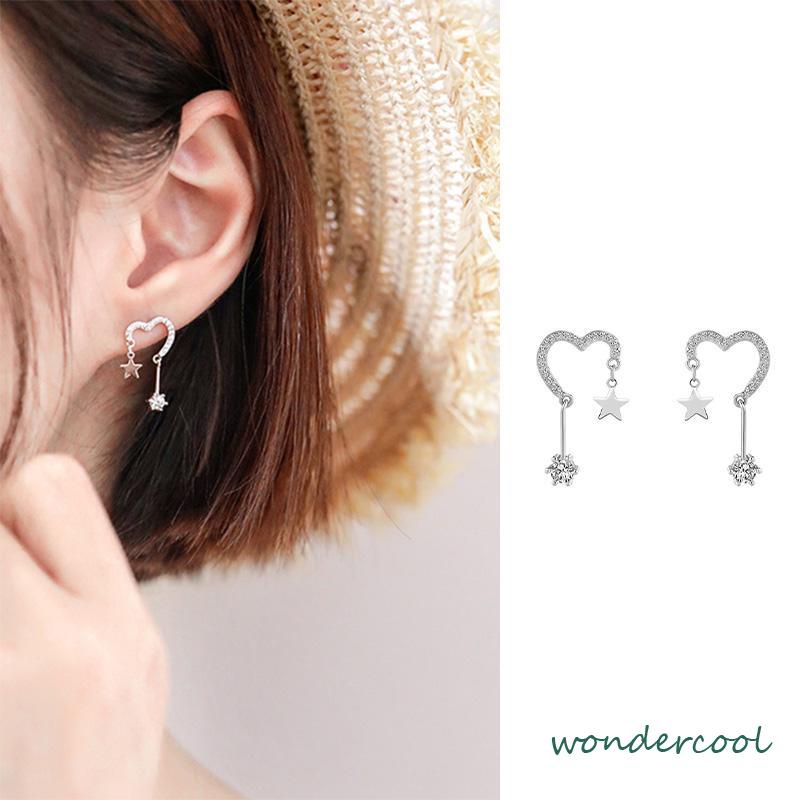 925 Silver Stud Earrings Indah Cinta Fringe Girl Stars Anting Desain Kecil Berkualitas Tinggi-Won