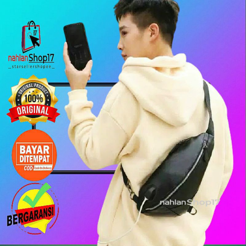 TAS SELEMPANG KULIT USB / TAS SELEMPANG KULIT PRIA / TAS SLEMPANG COWOK / TAS HP COWOK KEKINIAN