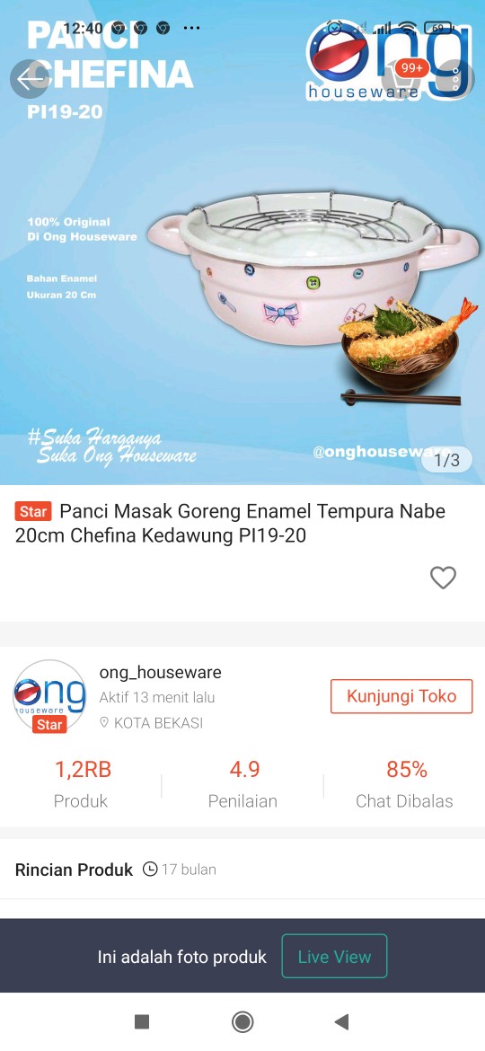 Panci Masak Goreng Enamel Tempura Nabe 20cm Chefina Kedawung Pi19-20 Pi1920