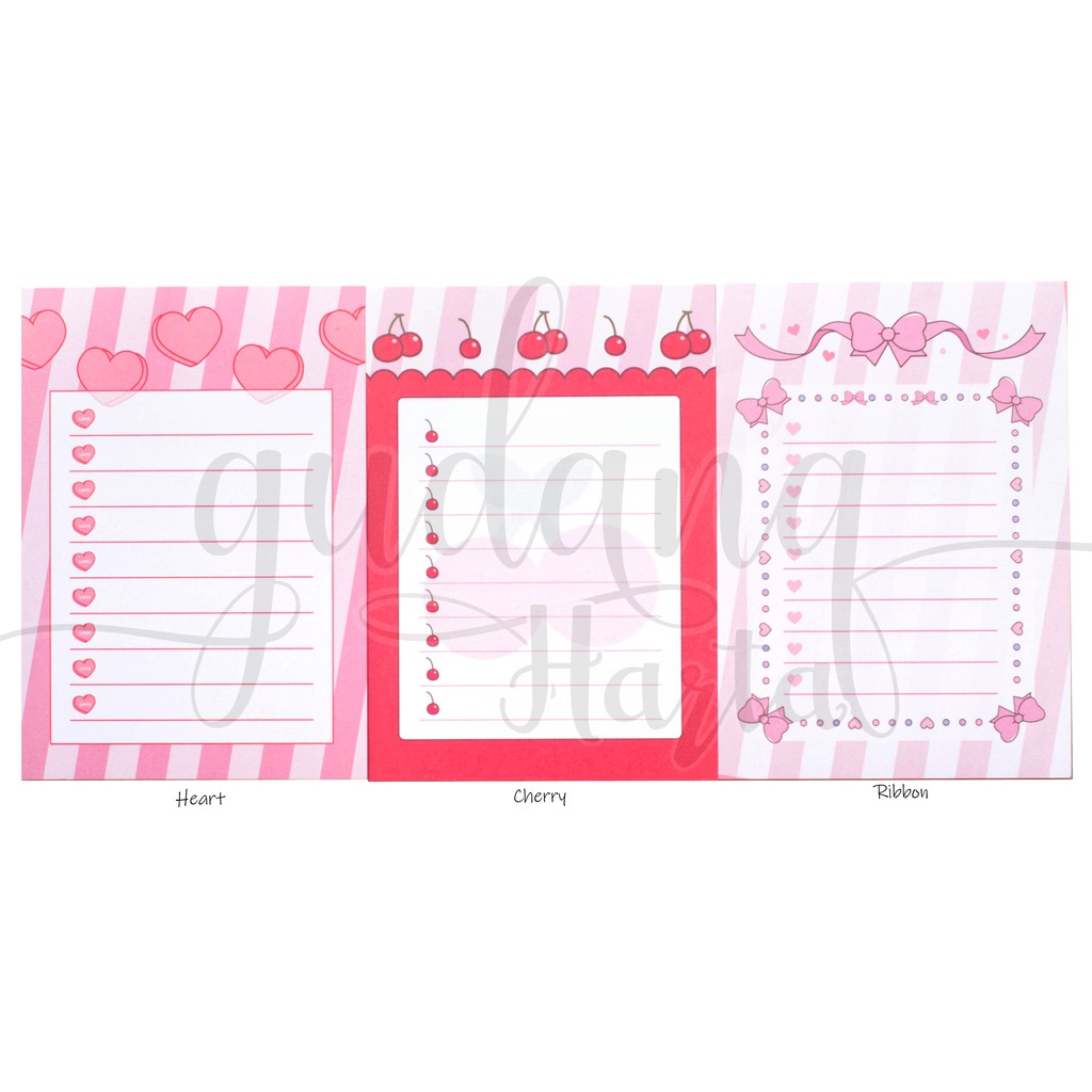 Memopad List Cherry Heart Ribbon Notes Lucu Unik Memo DIY Scrapbook GH 301321