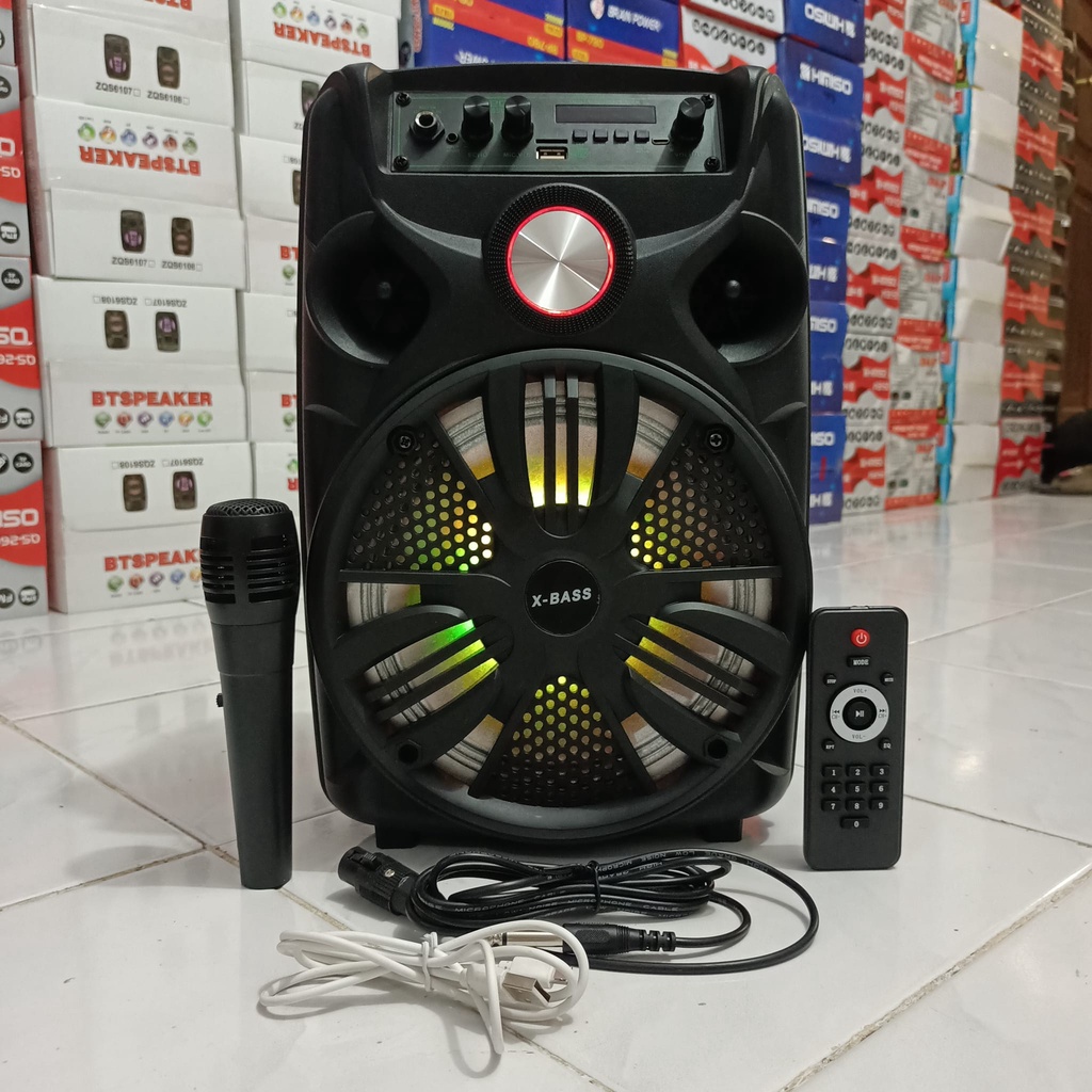 Speaker Bluetooth Karaoke Fleco F-955D 8.5 Inch Free Mic &amp; Remote Control Super Bass