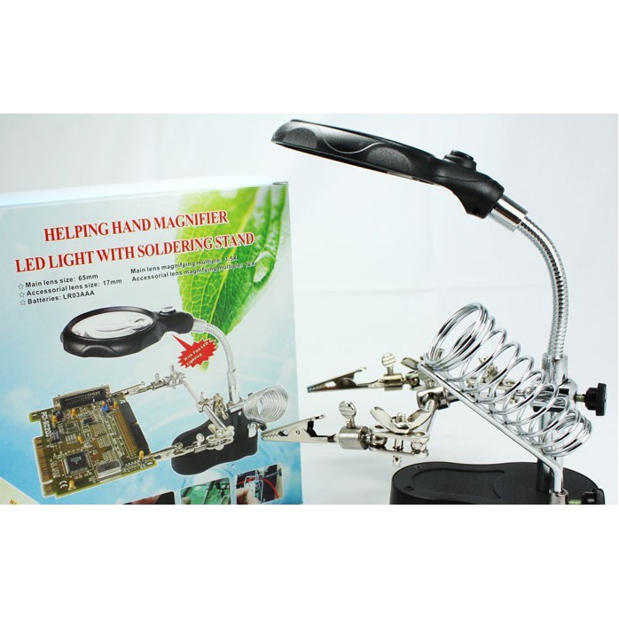 Pegangan Solder ( Fleksibel Kaca Pembesar 3.5X + 12X dan LED ) Model Terbaru