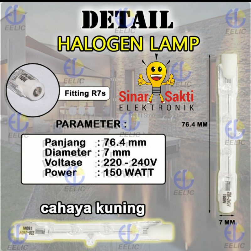 Bohlam Lampu Sorot Halogen Stik 150W 150 Watt Tembak Stick Panggung Kuning Warm White