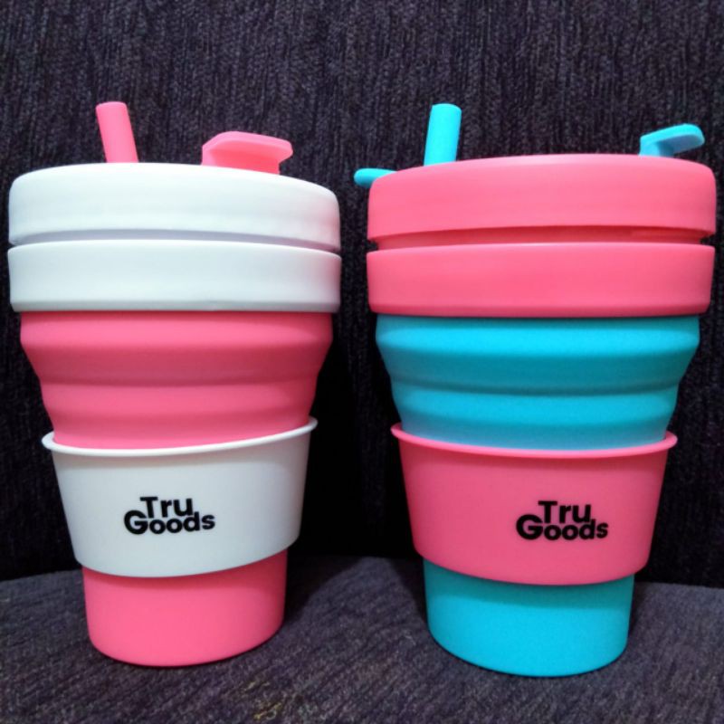 foldable cup tru goods pink. gelas lipat premium. tempat minum lipat