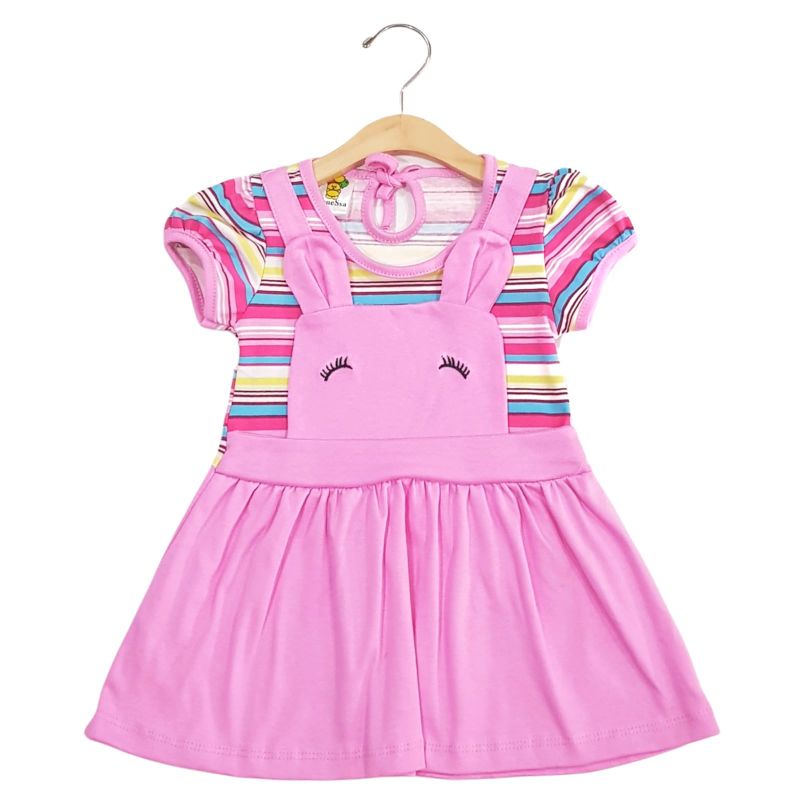 DRESS FASHION ANAK PEREMPUAN 1 TAHUN MOTIF SALUR MEREM PINK FANTA PEACH