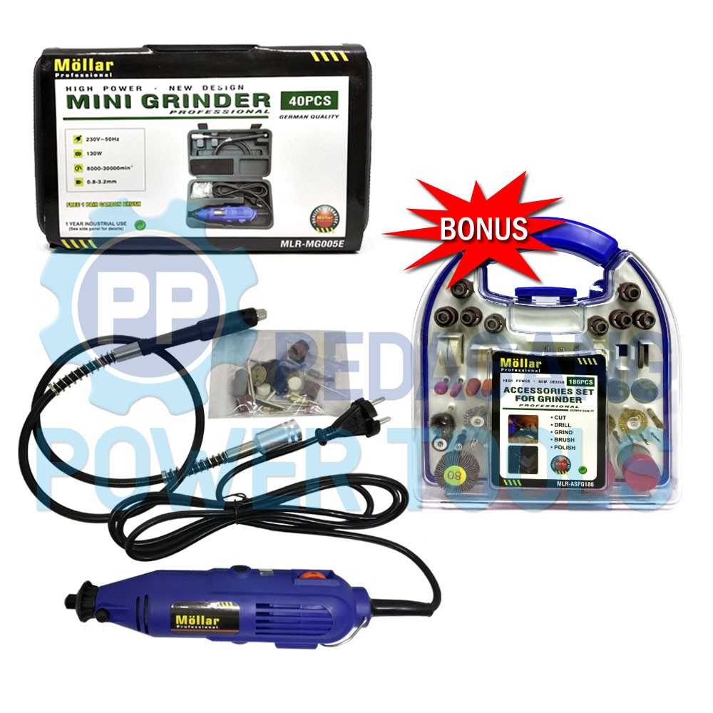 MOLLAR MINI DIE GRINDER BOR SET 40 PCS BOX &amp; 186 PCS AKSESORIS TUNER