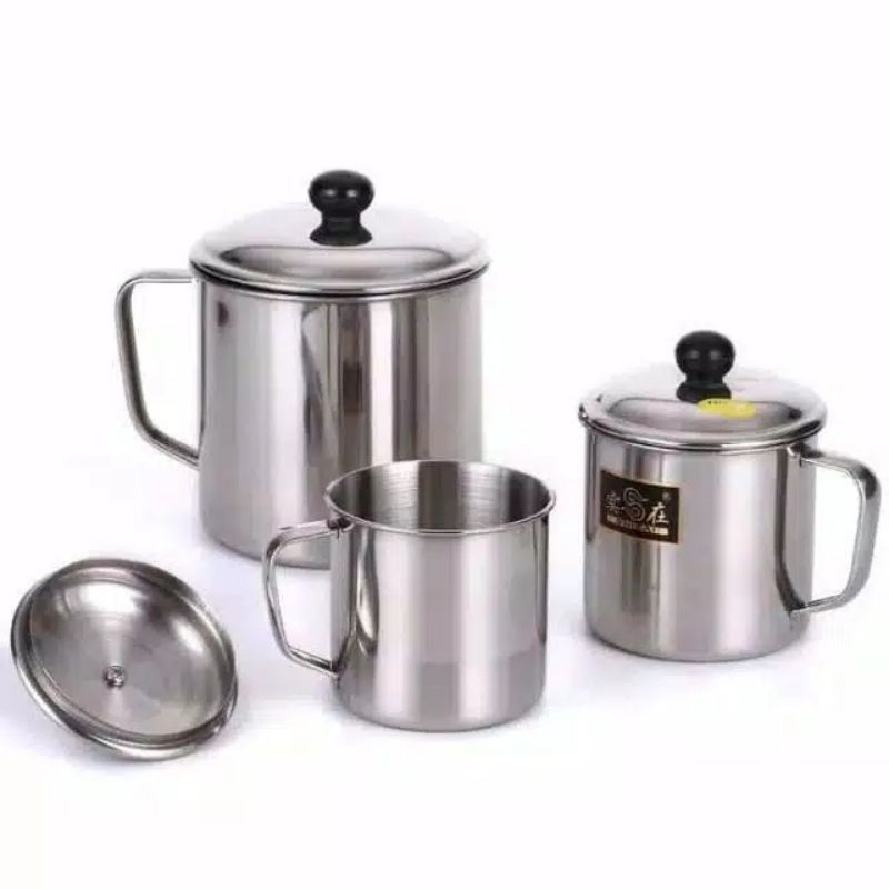 MUG STAINLESS TUTUP 10CM DAN 12CM - CANGKIR STAINLES TUTUP