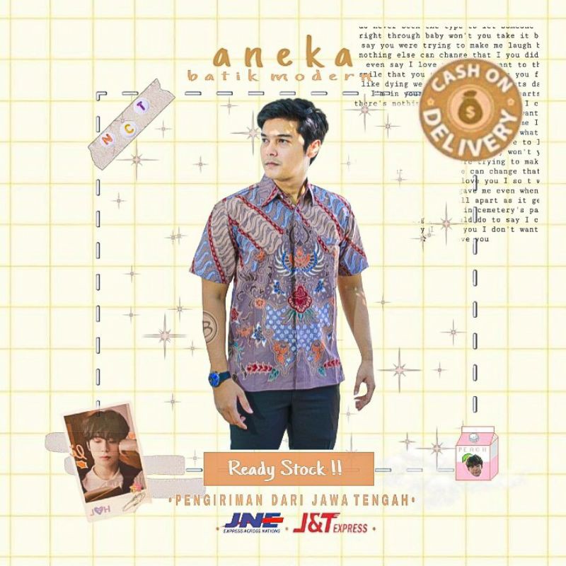 ATASAN KEMEJA HEM BATIK PRIA LENGAN PENDEK BATIK TULIS BERLAPIS TRIKOT UNGU LILAC LAVENDER XXL