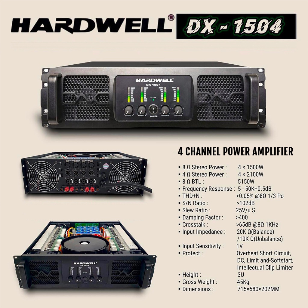 Power Amplifier Speaker Pasif Sound System 4 Channel HARDWELL DX1504 DX 1504