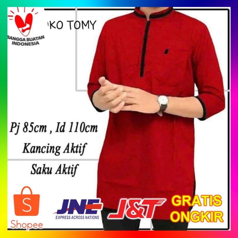 Paling laris, [KOKO TOMY MERAH BATA SC] Koko pria katun merah bata Low Price