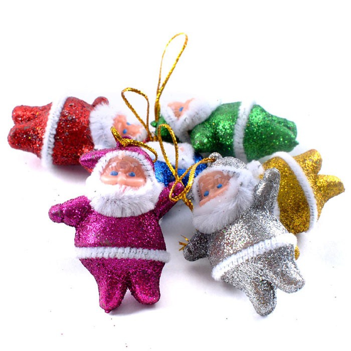 hiasan natal boneka santa gliter 3,5 cm isi 6