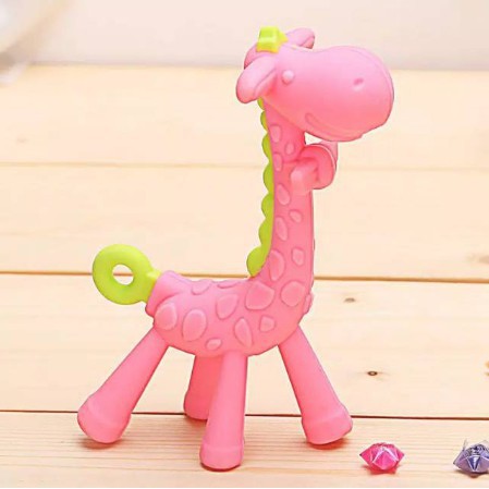 LYSASHOP - GIGITAN BAYI MAINAN TEETHER BENTUK JERAPAH BUAH - BUAHAN dan SIKAT GIGI PISANG-JERAPAH PINK No Ktk